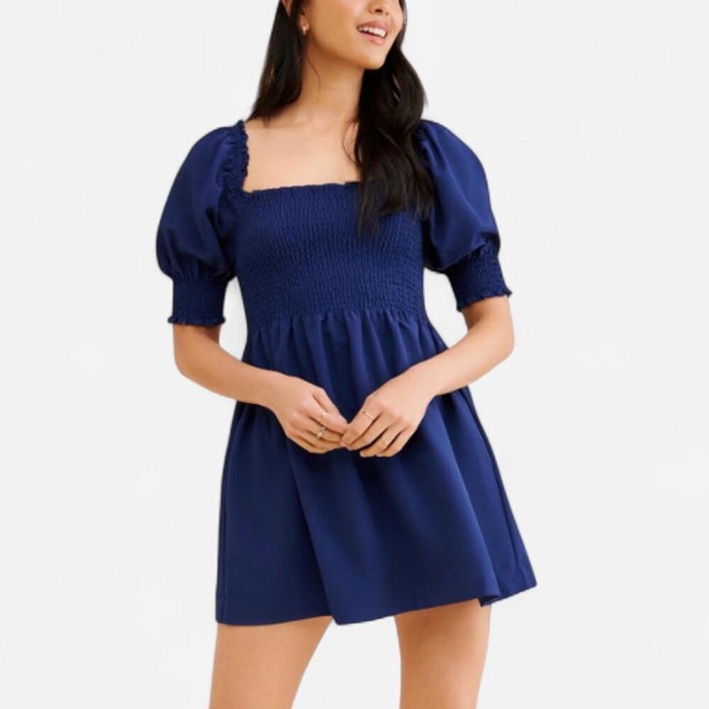 Hill House Athena Puff Sleeve Smocked Mini Nap Dress L | Cottagecore Coquette